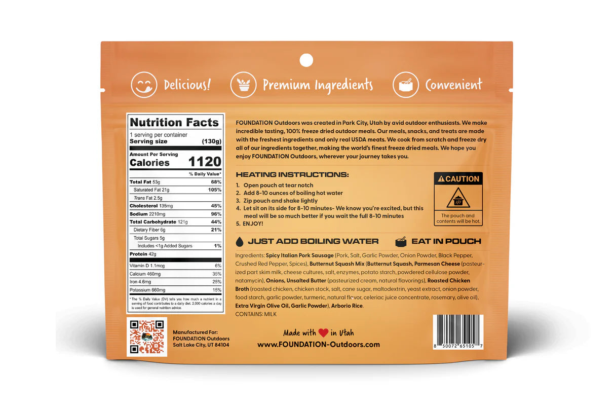 FOUNDATION Outdoors Spicy Italian Pork Sausage Risotto