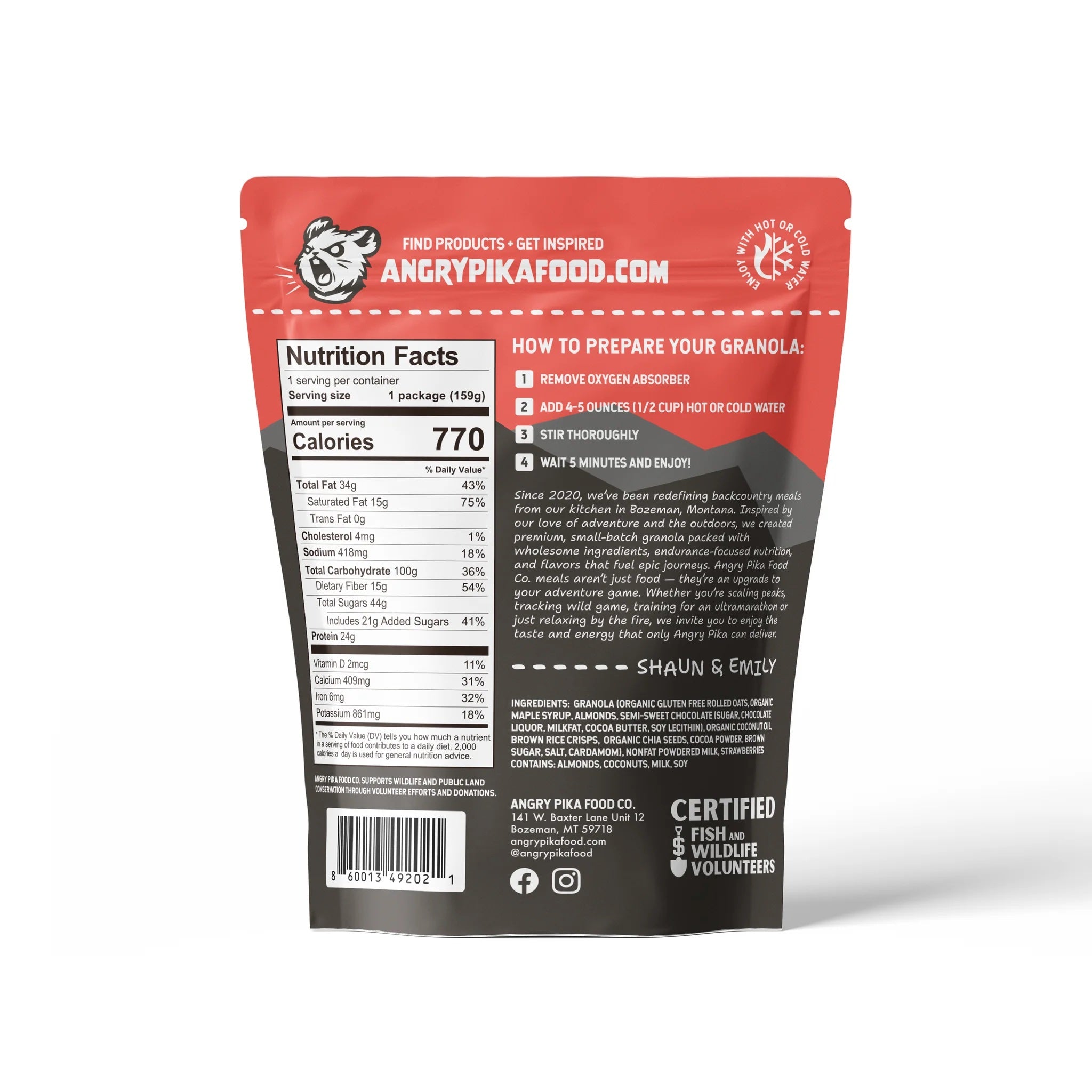 Angry Pika Chocolate Strawberry Granola Breakfast