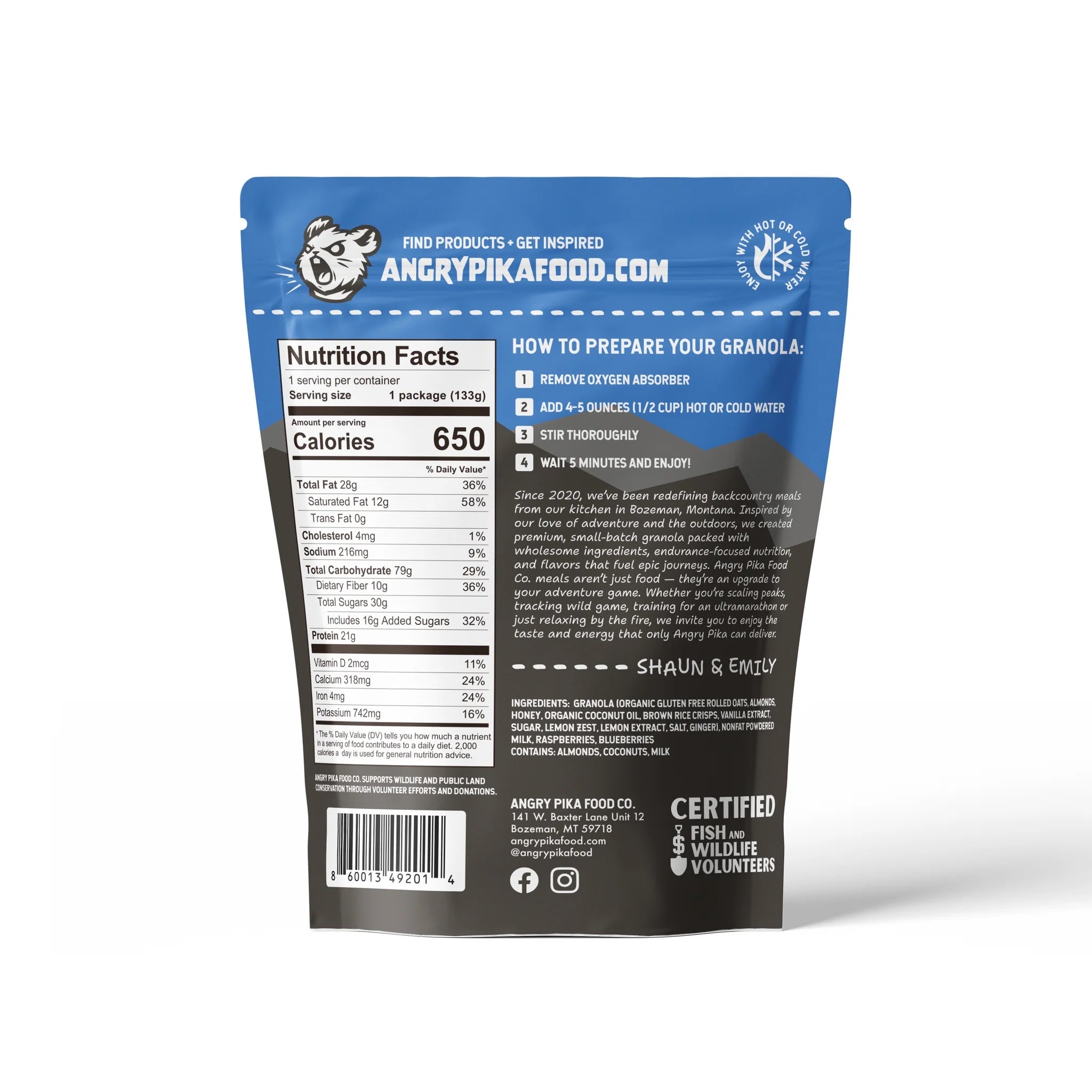 Angry Pika Lemon Berry Granola Breakfast